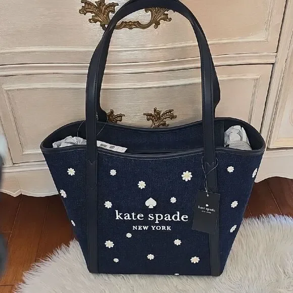 NWT- Kate Spade Denim Daisy Slide Tote (16×12×6)